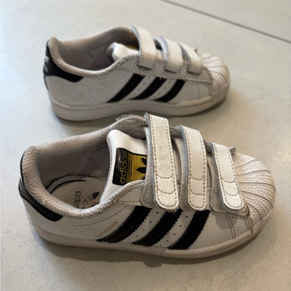 Adidas Kids White and Black Velcro Sneakers